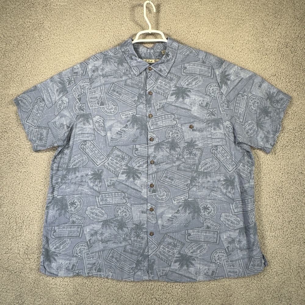 Batik Bay Shirt 2XB Rayon Collared Button Up Men's Post Stamps Tropical Hawaiian
